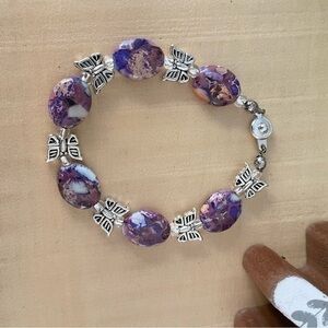 Handmade Butterfly Purple Marble Jasper Statement Bracelet Gifts